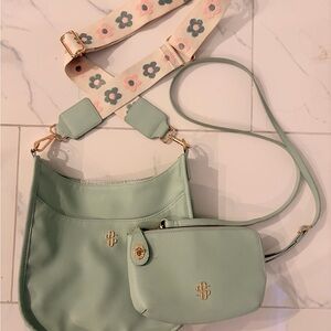 Simply Southern Light Green Satchel Set with Floral Strap